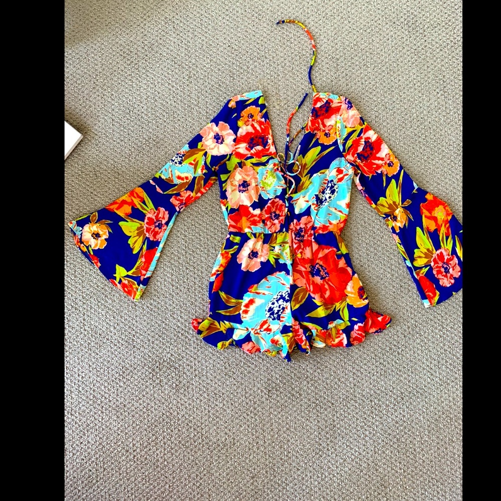 Blue Floral Shorts Romper